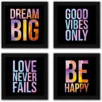 Interio Crafts Positive Vibes Framed Posters For Home Wall Decor, Set Of Motivational Frames For Office And Home, Synthetic Wood Frames With Digital Prints (Set Of 4 Set 3)