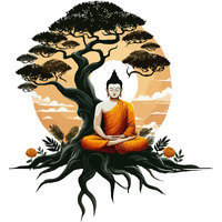 Creativeedge Buddha Sitting Under A Bodhi Tree Multicolor Decorative Wall Sticker For Livingroom, Bedroom, Office, Kidsroom (58 Cm X 61 Cm)