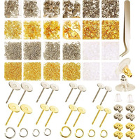 Diy Crafts 5X Sets, Silver Small Post & Back Sets, Earring Making Kit Hypoallergenic, Stud Earring Making Supplies Kit Including Earring Post, Earring (5X Sets, Silver Small Post & Back Sets)
