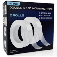 2Pcs Double Sided Tape Heavy Duty Hanging Tape  2 Pack Removable Nano Tape  20 Ft Double Sided Tape For Walls, Wood, Tile, Plastic & Metal Surfaces  Strong Grip  Double Sided Mounting Tape - 6M