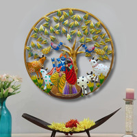 Rsn Metal Radha Krishna Round Frame Wall Sculpture Wall Art Wall Decor For Living Room Wall Hangings For Home Decoration Size-24X24 Inch