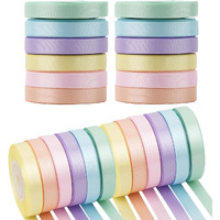 Store 2508 12 Rolls Pastel Rainbow Satin Ribbon Assortment, 15Mm Width, 25 Yards Each, Total 300 Yards (274 Metres), Multicolour, Polyester, Multiple Occasions, Gradient, Casual