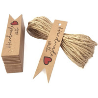 Townbus Handmade With Love Craft Brown Hang Tags With String For Party & Celebration | Return Gift Kraft Tags With Jute Rope | Thread | D4-50 Nos
