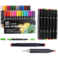 Corslet Set Of 48 Pcs - 36 Pcs Dual Tip Brush Pens And 12 Pcs Alcohol Markers Set Sketch Colour Fineliner Calligraphy Brush Pen Drawing Colours For Coloring Drawing Sketching Brush Sketch Pen