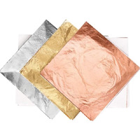 300 Sheets 8X8Cm Gold Silver Copper Leaf Foil Sheets For Crafts Resin, Leaf, Gilding, Framing, Nail Art, Craft Supplies, Gold Leaf Sheets Gilding Foil -Size 3.14 * 3.35 Inch (Gold Copper Silver)
