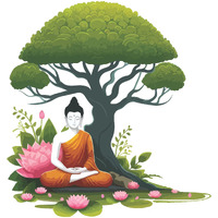 Creative Edge Gautam Buddha Sitting Under Bodhi Tree With Lotus Flower Wall Sticker Multicolor Decorative Peel And Stick Vinyl Wall Art For Home Living Room Bedroom (56 Cm X 61 Cm)