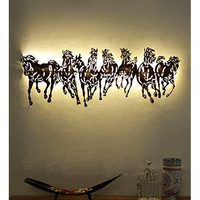 World Decor 7 Horse Cutting Led Metal Wall Decor (Brown, 42 X 02 X 17In)