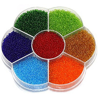 Beadsnfashion 7 Colors Transparent Preciosa Seed Beads Kit  Size 11/0 (2Mm) With Storage Box & 12 Mtrs Nylon Thread For Jewellery Making, Beading, Embroidery & Diy Crafts