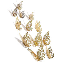 Xtore 12Pcs 3D Gorgeous Shiny Gold Butterfly Stickers With Sticking Pads- (Golden, Set Of 12)