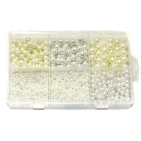 Beadsnfashion 6 Sizes Acrylic Pearl Beads Set - White & Off-White Diy Kit For Jewellery Making, Beading, Arts & Crafts, And Creative Projects