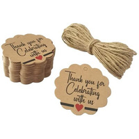 Townbus 100 Nos Of Thank You For Celebrating With Us Craft Brown Hang Tags With String For Party & Celebration | Return Gift Kraft Tags With Jute Rope | Thread - D1