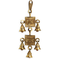 Exclusivelane 'shubh Labh' Hand-Etched Brass Wall Dcor Hanging With Bells For Home Entrance Door Decoration (Pure Brass, 0.3 Kg) | Hanging Bells For Decoration Ghanti For Pooja Temple