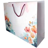 Amit Marketing Paper Carry Bags With Cotton Handle I Kraft Virgin Horizontal Flower Pattern Paper Gift Bag I For Return Gifting Shopping Boutique Retail Wedding Birthday Baby Shower - 16X5X12 Inch (30 Pcs)