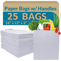 Aakriti Strap Handle Paper Grocery Bags W/Handles Paper Grocery Bags, Shopping Bags W/Handles - Heavy Retail Bags, Return Gift Bag, Kraft Paper Bags (White-25 Bags, Extra Large: 16" X 12" X 5")