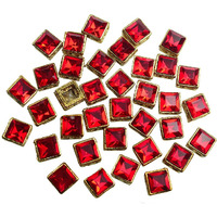 Embroiderymaterial Flat Back Ruby Red Rhinestones In Raised Setting In Square Shape For Jewelry Making & Embellishment-7Mm-50 Pieces
