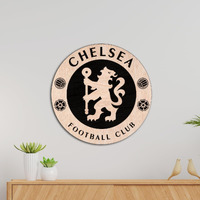 Tenorarts Chelsea Merchandise Wooden Logo Crest Wall Hanging Accessories Decor Art Pieces With Matt Finish Wooden Texture (12 Inches X 12 Inches)