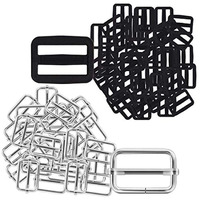 Diy Crafts 2" Inch Metal & Plastic Tri-Glides Rectangle Adjustable Webbing Slider Metal Silver/Black Nylon (50, Metal Silver Nylon Black Made)