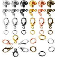 Diy Crafts 100 Gram, Silver, Lobster Clasp Set Including Lobster Claw Clasps Open Jump Rings Diy Bead Crimp Covers Clamshell Knot Covers For Jewelry Making(100 Gram, Silver)