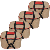 Double R Bags Jute Storage Bag Organizer With Front Zipper Pocket Strong Handle - (Natural Jute) Pack Of 4