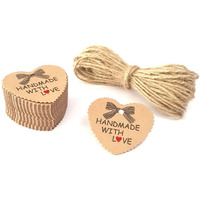 Townbus Handmade With Love Craft Brown Hang Tags With String For Party & Celebration | Return Gift Kraft Tags With Jute Rope | Thread | D1-100 Nos