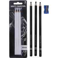 Artbee 3 Pcs White And 3 Pcs Black Charcoal Pencils Combo Set For Sketching With A Sharpner