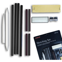 Artright 13 Pcs Sketching & Drawing Art Kit : 4 Graphite Pencils, 4 Compressed Charcoal Sticks, 2 Blending Stumps, Sandpaper Block, Eraser & Sharpener - Ideal For Artists & Students