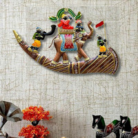Rsn Wrought Iron Metal Rajasthani Royal Hathi Baarat Wall Hanging Showpiece For Home Decor/Wall Sculpture For Living Room/Wall Hangings For Home Decoration Size-24X15 Inches