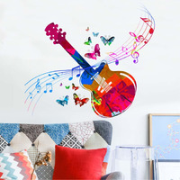 Sticker Yard Colorful Guitar Floral Decor Kids Room Decor, Hall Decor, Kitchen Decor, Living Room Decor,Bedroom Decor Vinyl Wall Sticker,Multicolor (Standard Size -55X55Cm)