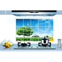 Jaamso Royals New Green Tree And Sky Kitchen Wall Stickers (75Cm X 45Cm), Self-Adhesive, Heat- And Oil-Proof. -Pack Of 1