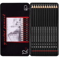 Qatalitic 12 Pcs Artist Sketching Graphite Pencils, (B 2B 3B 4B 5B 6B 7B 8B Hb H 2H F) With Metal Case, For Drawing Sketching Shading