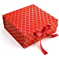 Rbs- Medium Red Gift Box (26X26X10Cm) Decorative Gift Box For Packing Multipurpose Gift Hampers (1 Pack) Gift Boxes Empty Holds Upto (8Kg) Foldable Hamper Boxes (Red Honeycomb)
