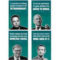 Chaka Chaundh - Motivational Posters Of Elon Musk Mark Zuckerberg Steve Jobs Jeff Bezos For Study Room (Aqua, 18" X 12" ) Set Of 4