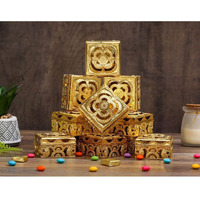 Satyam Kraft 6 Pcs Acrylic Golden Decorative Gift Boxes | Multipurpose Storage For Rakhi, Rakshabandhan, Wedding, Engagement, Return Gifts, Pooja, Sweets | Favour Boxes For Festive Gifting (Golden)