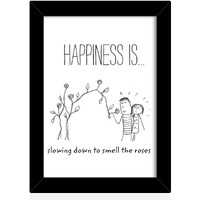 Tied Ribbons Happiness Is Slowing Down To Smell The Roses Quote Printed Inspirational Framed Poster For Wall (Multicolour, 25.9 X 34.5 Cm)