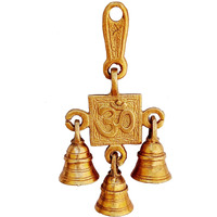 Purpledip Brass Wall Door Hanging With Bells: Om Aum (12419A)