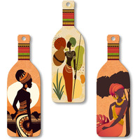 Artvibes African Warli Art Wooden Wall Hanging For Home Decor | Decoration Items For Livingroom | Art Item For Office | Decorative Mdf Wall Hanger Artwork (Wh_9519N), (Set Of 3)