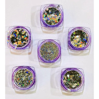 Mahir Galaxy Silver Holographics Chunky 6 Shade In Jar (3 Gm Each) For Nail Art & Makeup & Art And Craft.