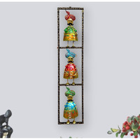 Anshika International Decorative Wall Hanging, Traditional Rajasthani Figures, Metal Frame With 3 Colorful Turbaned Characters, Handcrafted Home Decor