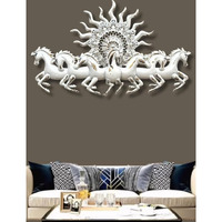 Rsn Metal Iron White 7 Horses Running With Led Light 3D Wall Decor Wall Art Wall Hangings For Home Decoration/Wall Hangings For Home Decoration - 46X26 Inch
