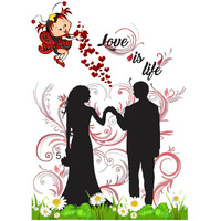Dreamkraft Loving Couple Love Is Life Wall Sticker (Multicolor Pvc Vinyl 72 X 51 Cm)