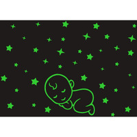Monk Wish Baby Sleeping Under Star Glow In The Dark Decorative Radium Sticker (Green, 63X44Cm)  Stickers For Door Entrance, Home Decoration, Stickers