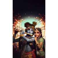 Jadoun Radha Krishna Ji Wooden Photo Frame Pooja Room - Size 8X12 Inchse