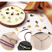 Diy Crafts 50 Pcs, Silver, Fold Over Cord Ends Cord Crimp End Tips Fold-Over End Caps Leather Ribbon Ending Clasp Tips Jewelry Connector For End Cap Jewellry Mak(50 Pcs, Silver)