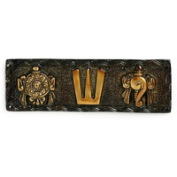 Exclusivelane Decorative Brass Shankh Chakra Namah Wall Hanging Wall Dcor For Door Living Room Bedroom & Home Decoration (Pure Brass, 7.2 X 0.7 X 2.3 Inch, 0.4 Kg)