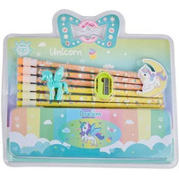Gethome Unicorn Dream Stationery Pencil Set Combo With Metal Compass, 6 Colorful Pencils, Sharpener, Eraser For School Kids Fun And Functional School Supplies Stationary (Pack Of 1)
