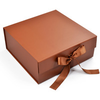Rbs - Medium Folding Gift Box (1 Pack) Glossy Gift Boxes For Packaging All Occasions (26 X 26 X 10Cm) Gift Boxes For Gifting With Ribbon, Reusable Hamper Box Multipurpose Box (Brown)