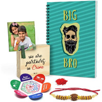 Indigifts Rakhi Gift For Brother Big Bro Printed Green A5 Size Wiro Bound Diary, Wooden Photo Table Dcor - Brother Birthday Gift, Rakshabandhan Gift For Brother - Personal Diary, Planner Diary