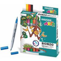 Hauser Art Bonzo 12 Brush & Write Nib Water Color Pens | Dual Nib 24 Pcs Color Brush Pens |Lightweight Brush Pens For Kids | Ideal For Lettering, Writing & Drawing | Multicolor, Set Of 12 Pens