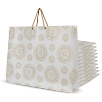Kosy Pack Of 10 Gift Carry Bag | Eco-Friendly Recycle Printed Paper Bag For Gifting | Extra Large Gift Bag 45X10X35 Cm | Carry Bag For Gifting Gold Mandala Print Design