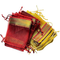 Krisah Pack Of 50 Pcs Potli Gift Pouches Bags, Small Size,18 Cm X 12 Cm, Golden & Maroon Organza Border